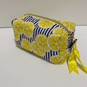 Lemon Print Boxy Cosmetic Bag Travel Makeup Pouch Cotton‎